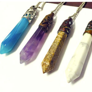 Hexagonal Pile Gemstone Crystal Pendant Necklace